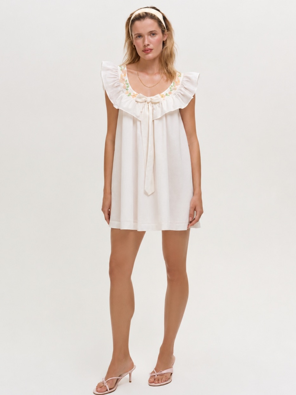 NWT (M) For Love & Lemons Cora Retro Cotton Slip Dress Babydoll Nightgown Beaded - Picture 6 of 12